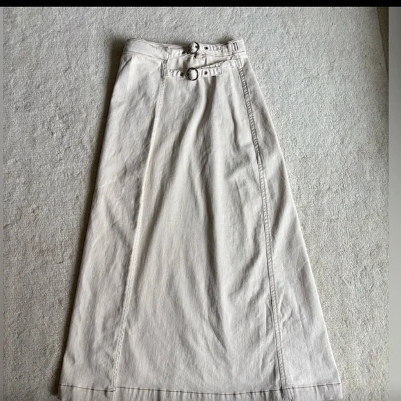 NWT Zara 1975 SZ XS Ecru Denim Double Buckle wrap Midi Skirt - Picture 5 of 9